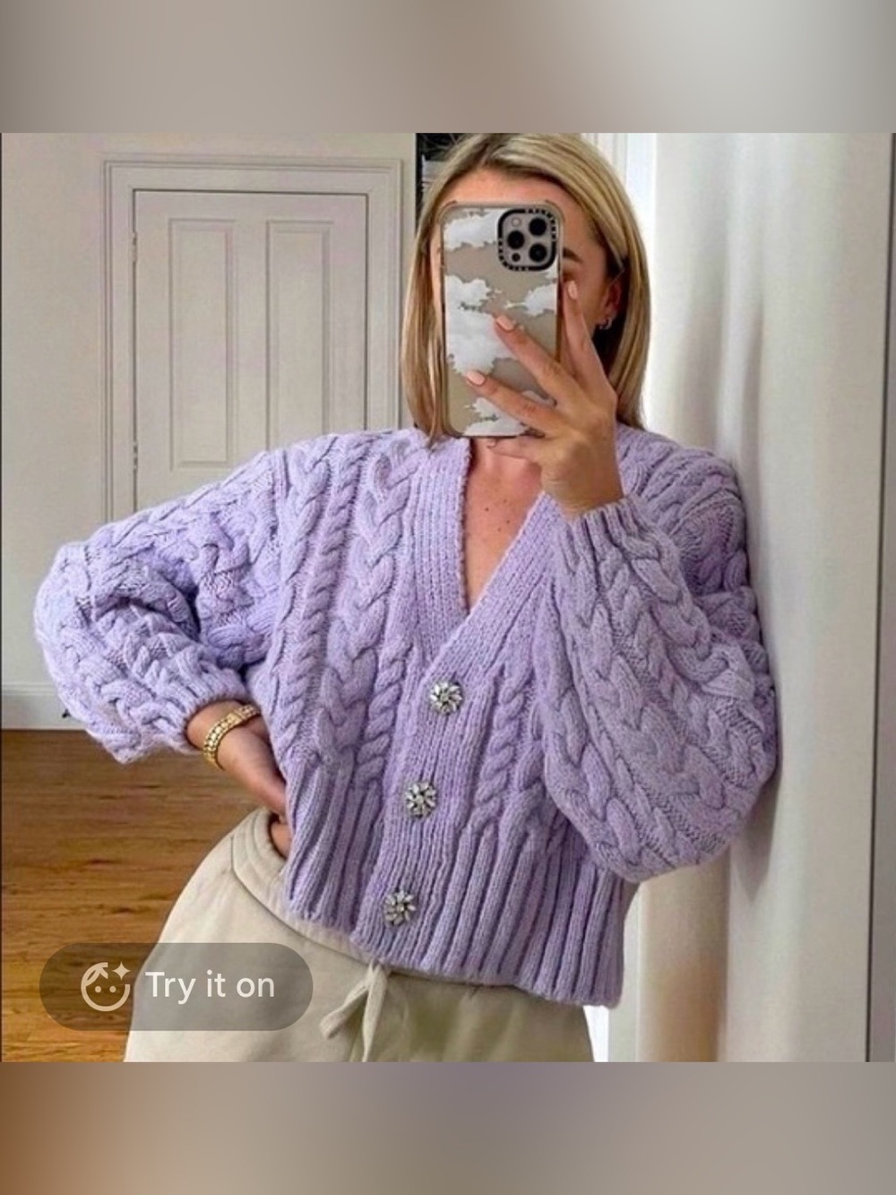 Zara Lavender Cable Cardigan Jewel Buttons